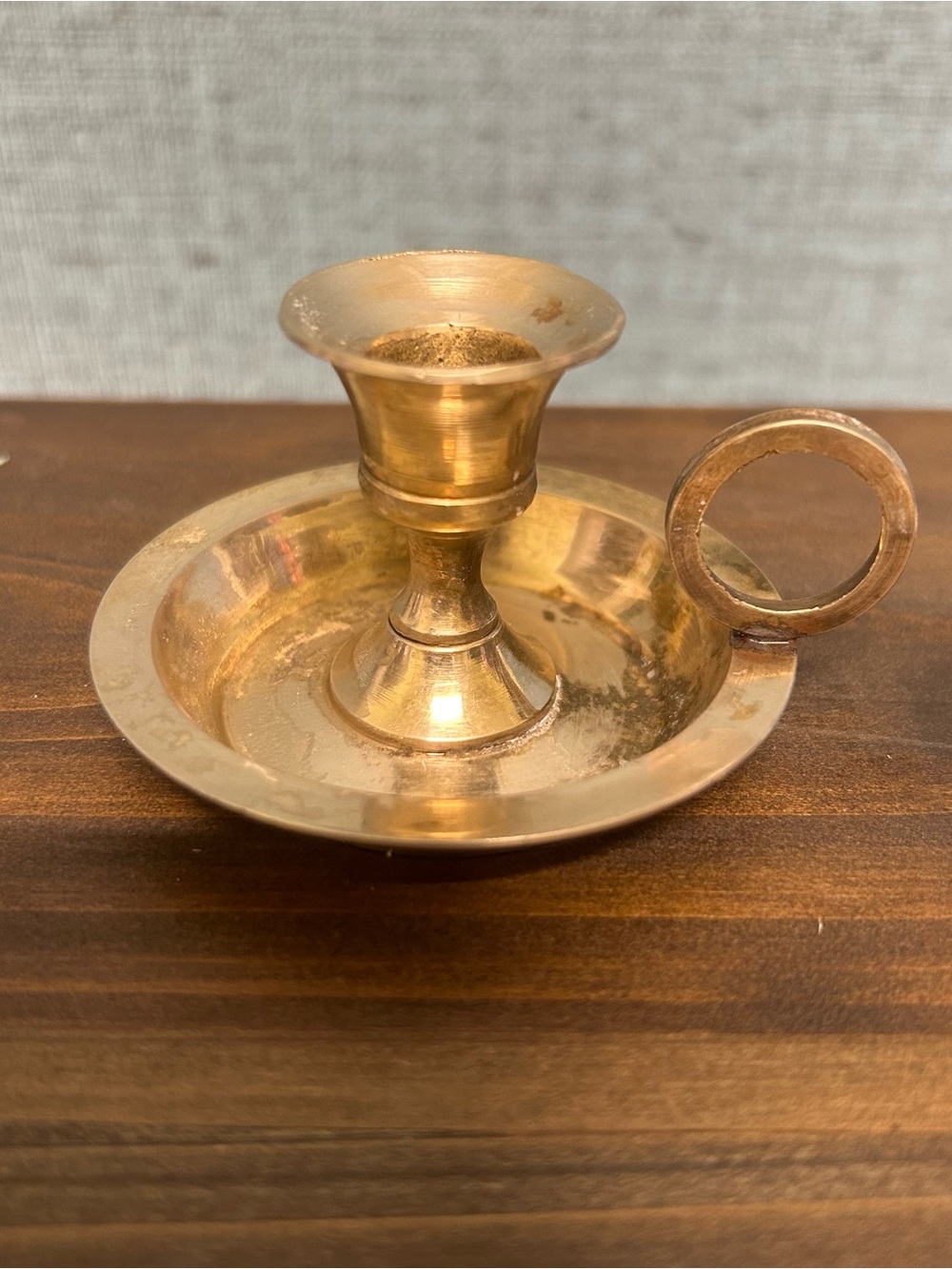 Vintage Miniature Brass Chamberstick Candle Holder Finger Loop Chamber